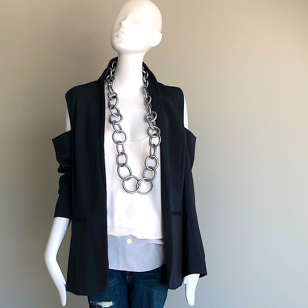 Halston Dark Grey blazer/ open Shoulder/Sz M / never worn